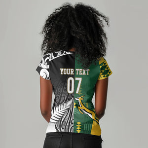 Custom Rugby South Africa New Zealand Greatest Rivals Women V-Neck T-Shirt Tribal Motifs
