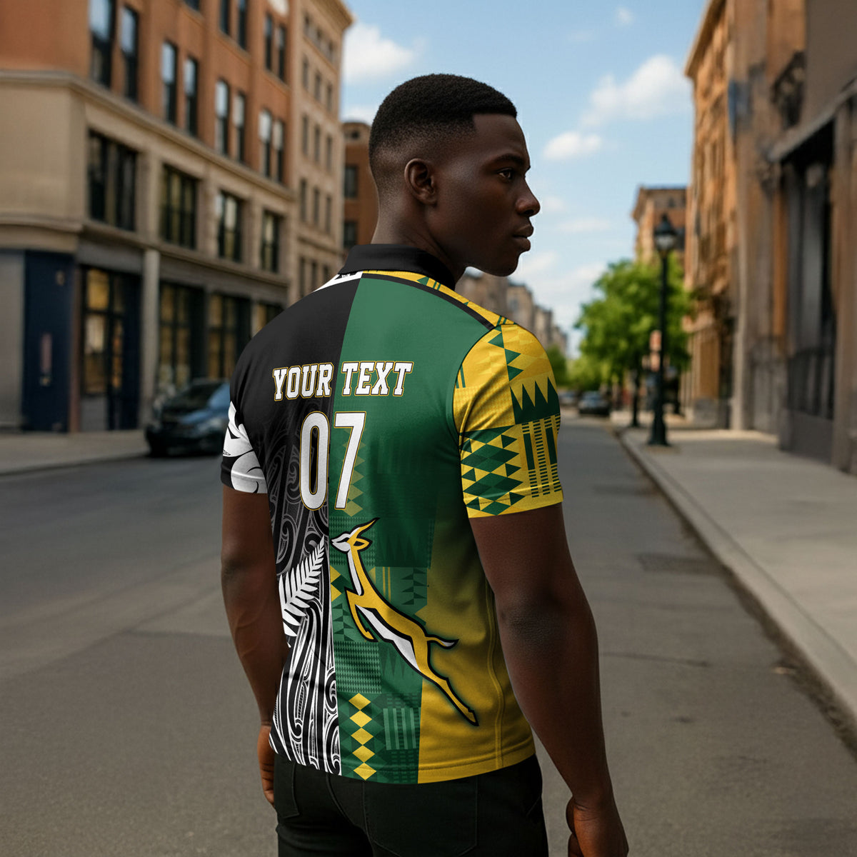 Custom Rugby South Africa New Zealand Greatest Rivals Zipper Polo Shirt Tribal Motifs