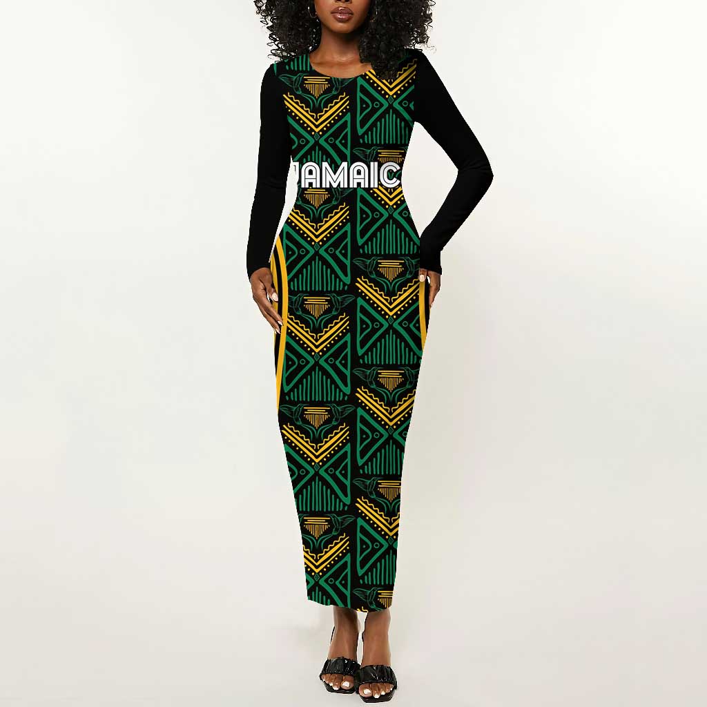 Afro-Jamaica Custom Long Sleeve Bodycon Dress Reggae Boyz Ethnic Motifs