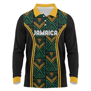 Afro-Jamaica Custom Long Sleeve Polo Shirt Reggae Boyz Ethnic Motifs