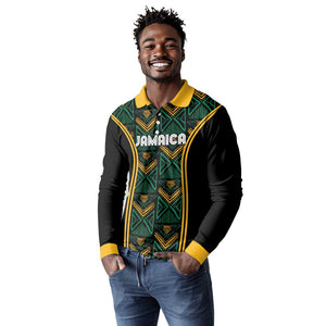 Afro-Jamaica Custom Long Sleeve Polo Shirt Reggae Boyz Ethnic Motifs