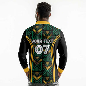 Afro-Jamaica Custom Long Sleeve Polo Shirt Reggae Boyz Ethnic Motifs