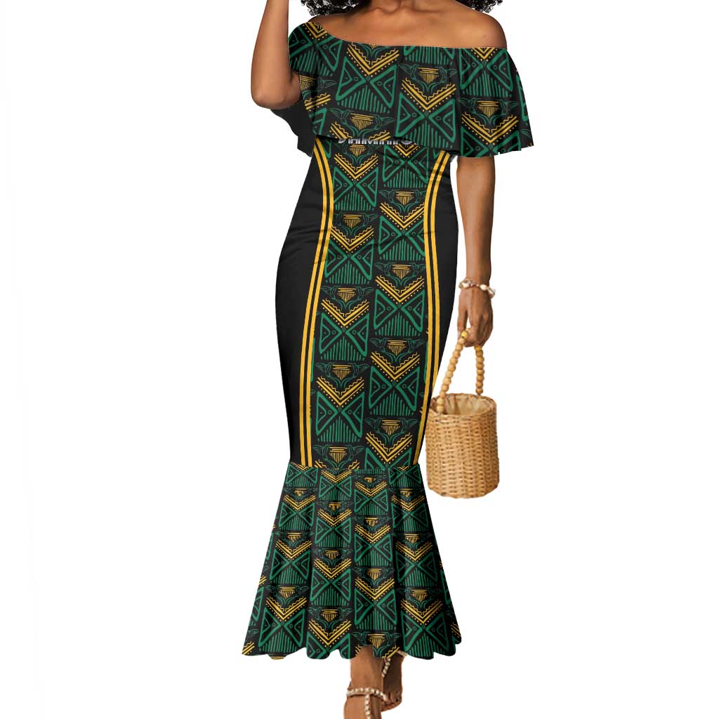 Afro-Jamaica Custom Mermaid Dress Reggae Boyz Ethnic Motifs