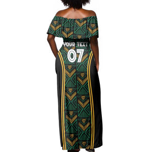 Afro-Jamaica Custom Off Shoulder Maxi Dress Reggae Boyz Ethnic Motifs