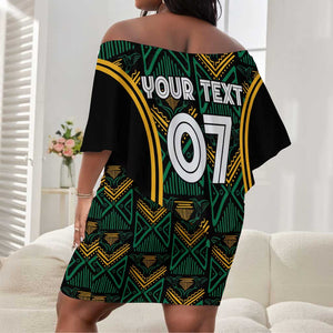 Afro-Jamaica Custom Off Shoulder Short Dress Reggae Boyz Ethnic Motifs