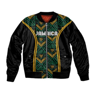 Afro-Jamaica Custom Sleeve Zip Bomber Jacket Reggae Boyz Ethnic Motifs