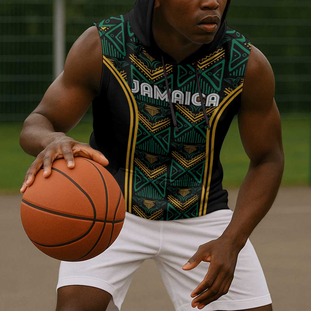 Afro-Jamaica Custom Sleeveless Hoodie Reggae Boyz Ethnic Motifs - African Pride