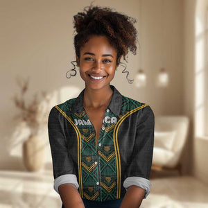 Afro-Jamaica Custom Women Casual Shirt Reggae Boyz Ethnic Motifs