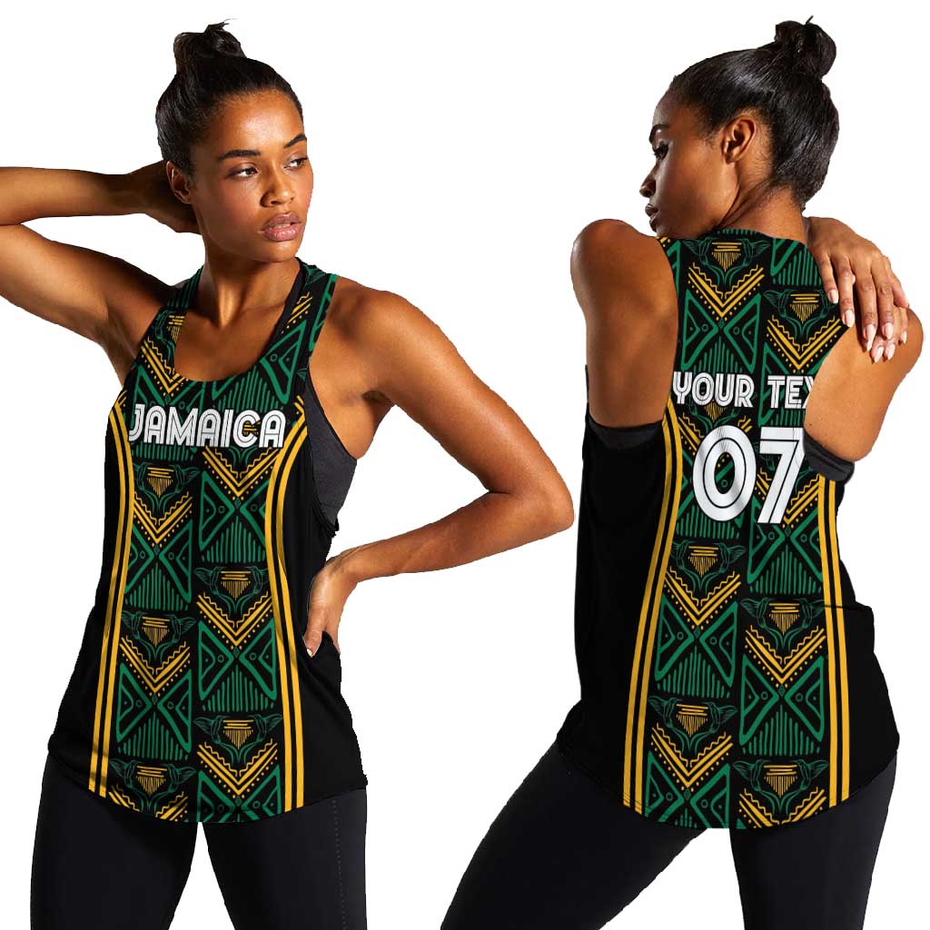 Afro-Jamaica Custom Women Racerback Tank Reggae Boyz Ethnic Motifs