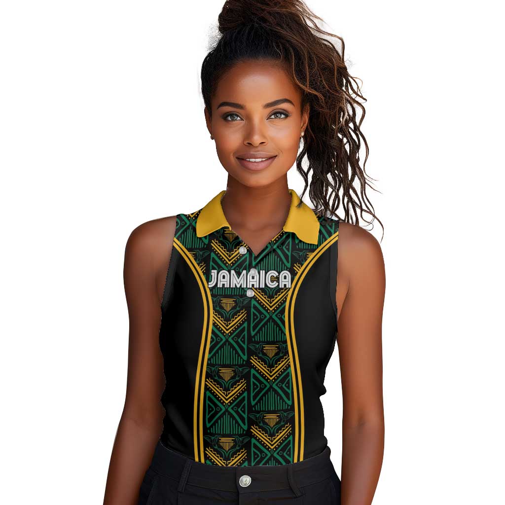 Afro-Jamaica Custom Women Sleeveless Polo Shirt Reggae Boyz Ethnic Motifs