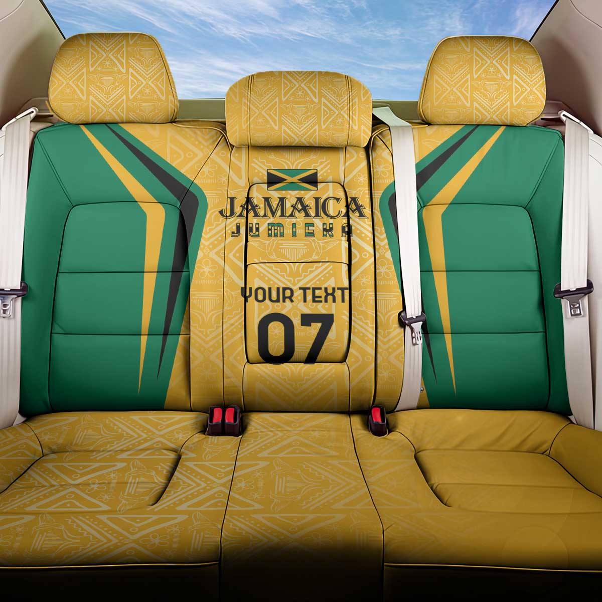 Afro-Jamaica Custom Back Car Seat Cover Golden Ethnic Motifs