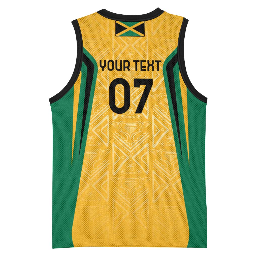 Afro-Jamaica Custom Basketball Jersey Golden Ethnic Motifs LT7