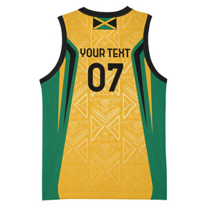 Afro-Jamaica Custom Basketball Jersey Golden Ethnic Motifs LT7