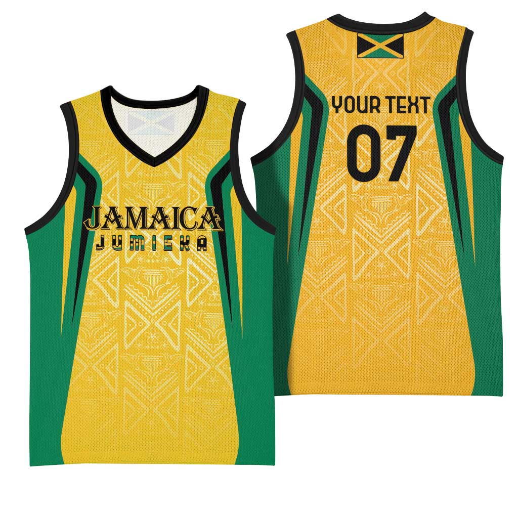 Afro-Jamaica Custom Basketball Jersey Golden Ethnic Motifs LT7