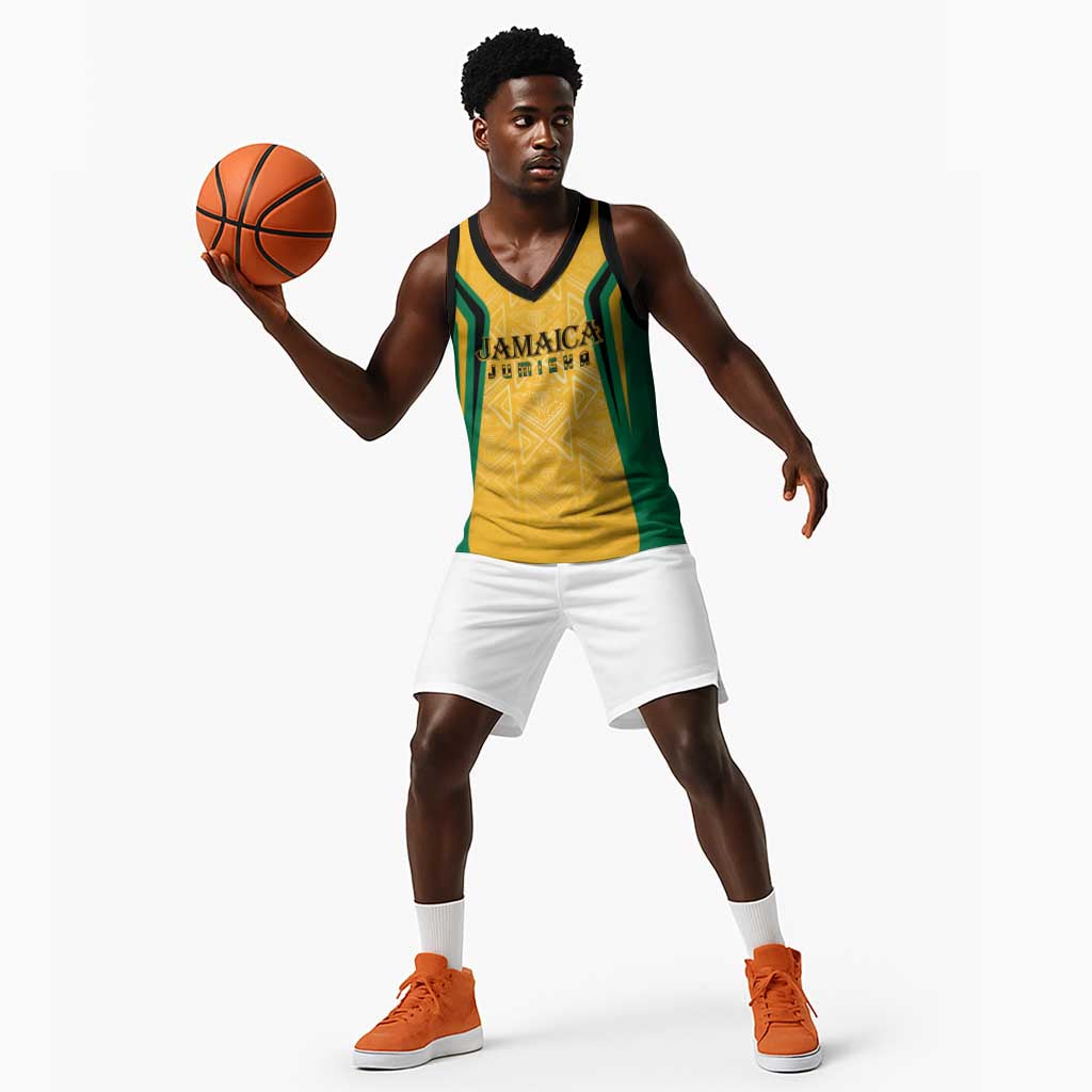 Afro-Jamaica Custom Basketball Jersey Golden Ethnic Motifs LT7