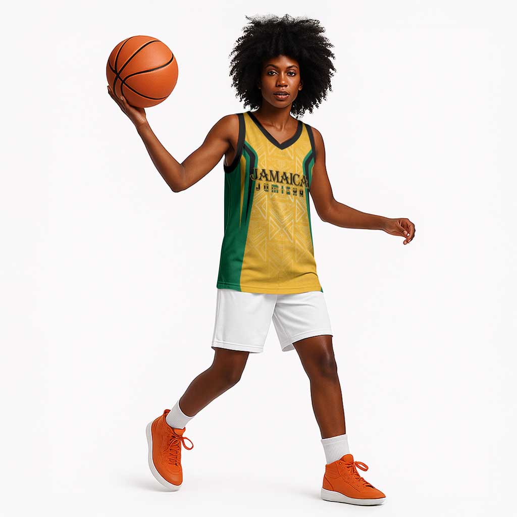 Afro-Jamaica Custom Basketball Jersey Golden Ethnic Motifs LT7