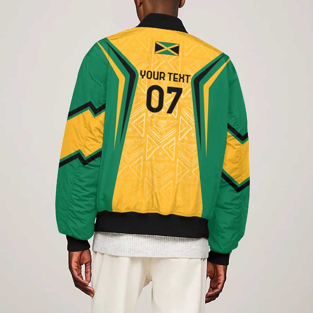Afro-Jamaica Custom Bomber Jacket Golden Ethnic Motifs