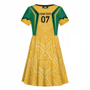 Afro-Jamaica Custom Kid Short Sleeve Dress Golden Ethnic Motifs