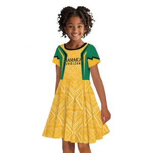 Afro-Jamaica Custom Kid Short Sleeve Dress Golden Ethnic Motifs