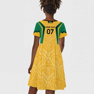 Afro-Jamaica Custom Kid Short Sleeve Dress Golden Ethnic Motifs