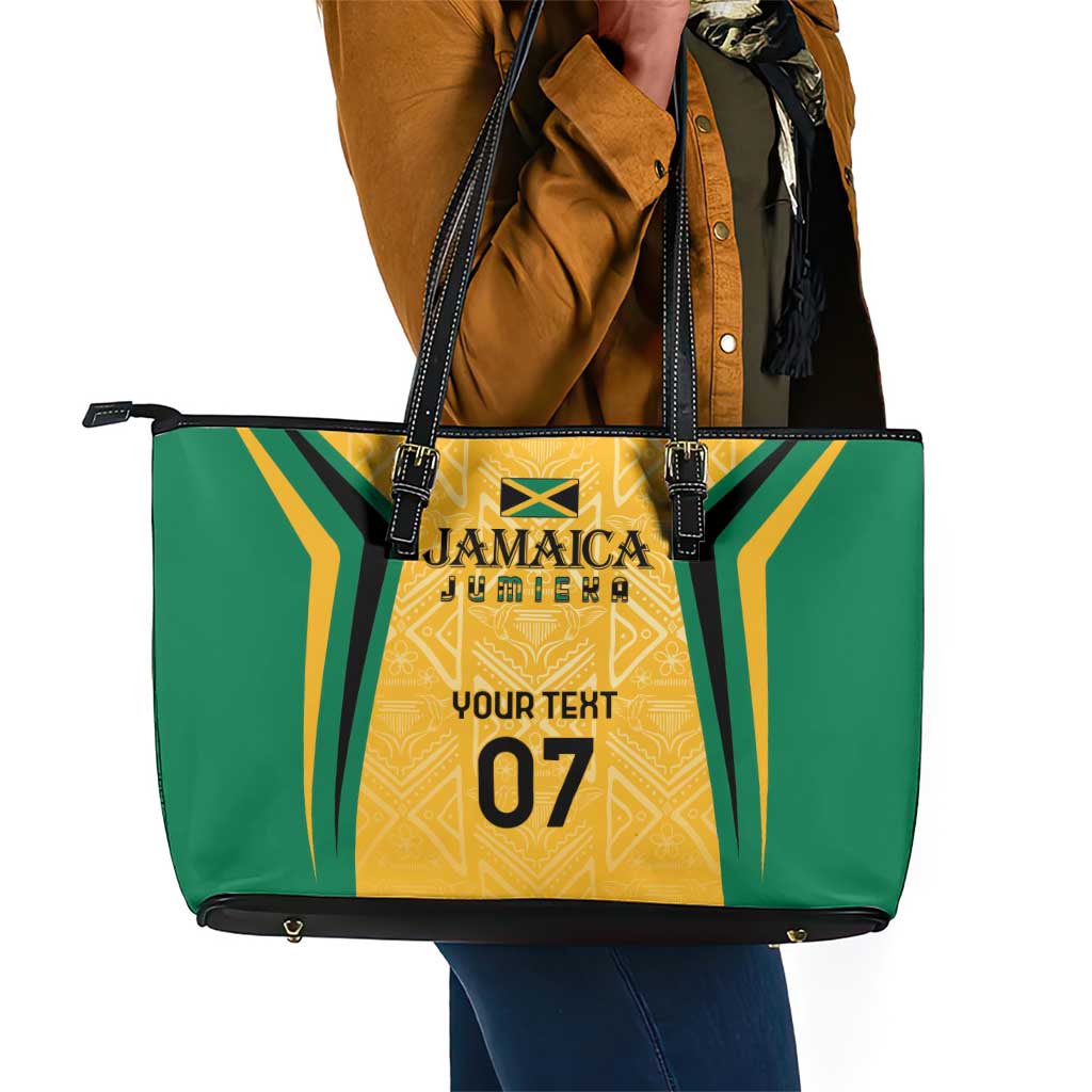 Afro-Jamaica Custom Leather Tote Bag Golden Ethnic Motifs