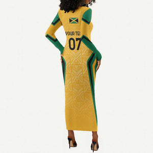 Afro-Jamaica Custom Long Sleeve Bodycon Dress Golden Ethnic Motifs