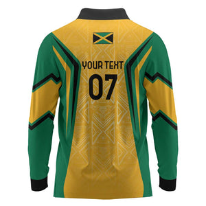 Afro-Jamaica Custom Long Sleeve Polo Shirt Golden Ethnic Motifs