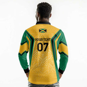 Afro-Jamaica Custom Long Sleeve Polo Shirt Golden Ethnic Motifs