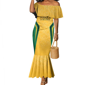 Afro-Jamaica Custom Mermaid Dress Golden Ethnic Motifs