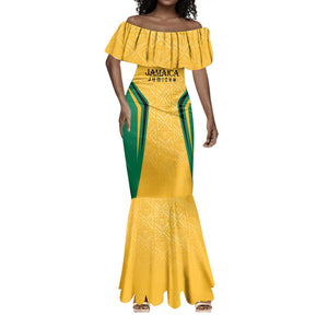 Afro-Jamaica Custom Mermaid Dress Golden Ethnic Motifs