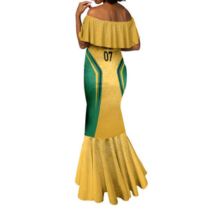 Afro-Jamaica Custom Mermaid Dress Golden Ethnic Motifs