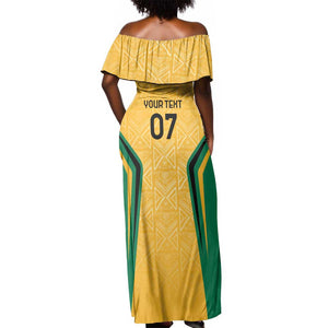 Afro-Jamaica Custom Off Shoulder Maxi Dress Golden Ethnic Motifs