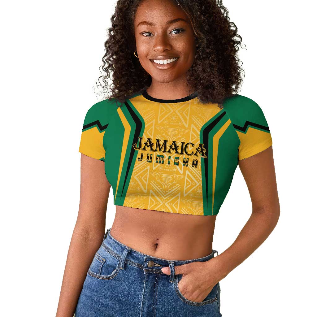 Afro-Jamaica Custom Raglan Cropped T shirt Golden Ethnic Motifs