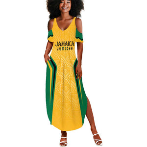 Afro-Jamaica Custom Summer Maxi Dress Golden Ethnic Motifs