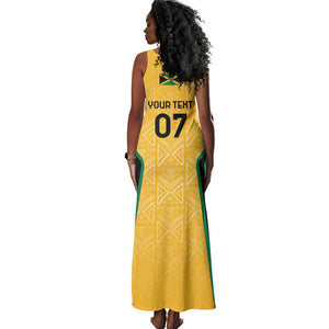 Afro-Jamaica Custom Tank Maxi Dress Golden Ethnic Motifs