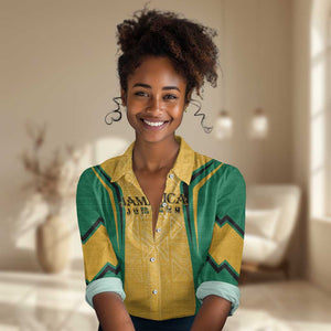 Afro-Jamaica Custom Women Casual Shirt Golden Ethnic Motifs