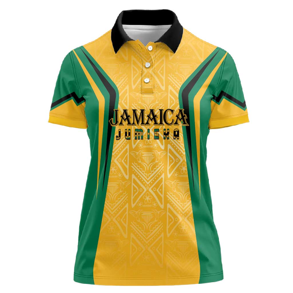 Afro-Jamaica Custom Women Polo Shirt Golden Ethnic Motifs