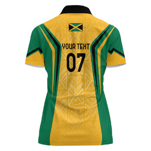 Afro-Jamaica Custom Women Polo Shirt Golden Ethnic Motifs