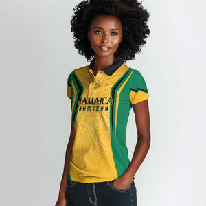 Afro-Jamaica Custom Women Polo Shirt Golden Ethnic Motifs