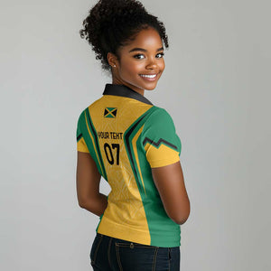 Afro-Jamaica Custom Women Polo Shirt Golden Ethnic Motifs