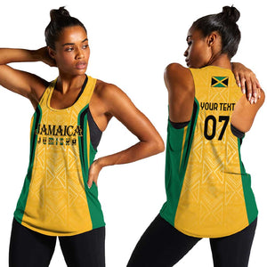 Afro-Jamaica Custom Women Racerback Tank Golden Ethnic Motifs