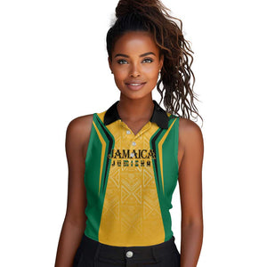 Afro-Jamaica Custom Women Sleeveless Polo Shirt Golden Ethnic Motifs