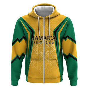 Afro-Jamaica Custom Zip Hoodie Golden Ethnic Motifs