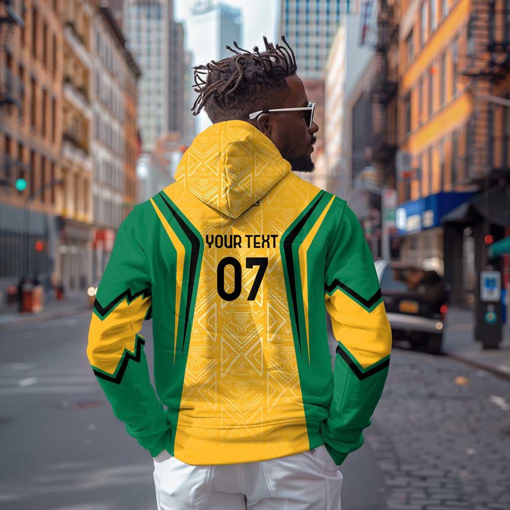 Afro-Jamaica Custom Zip Hoodie Golden Ethnic Motifs