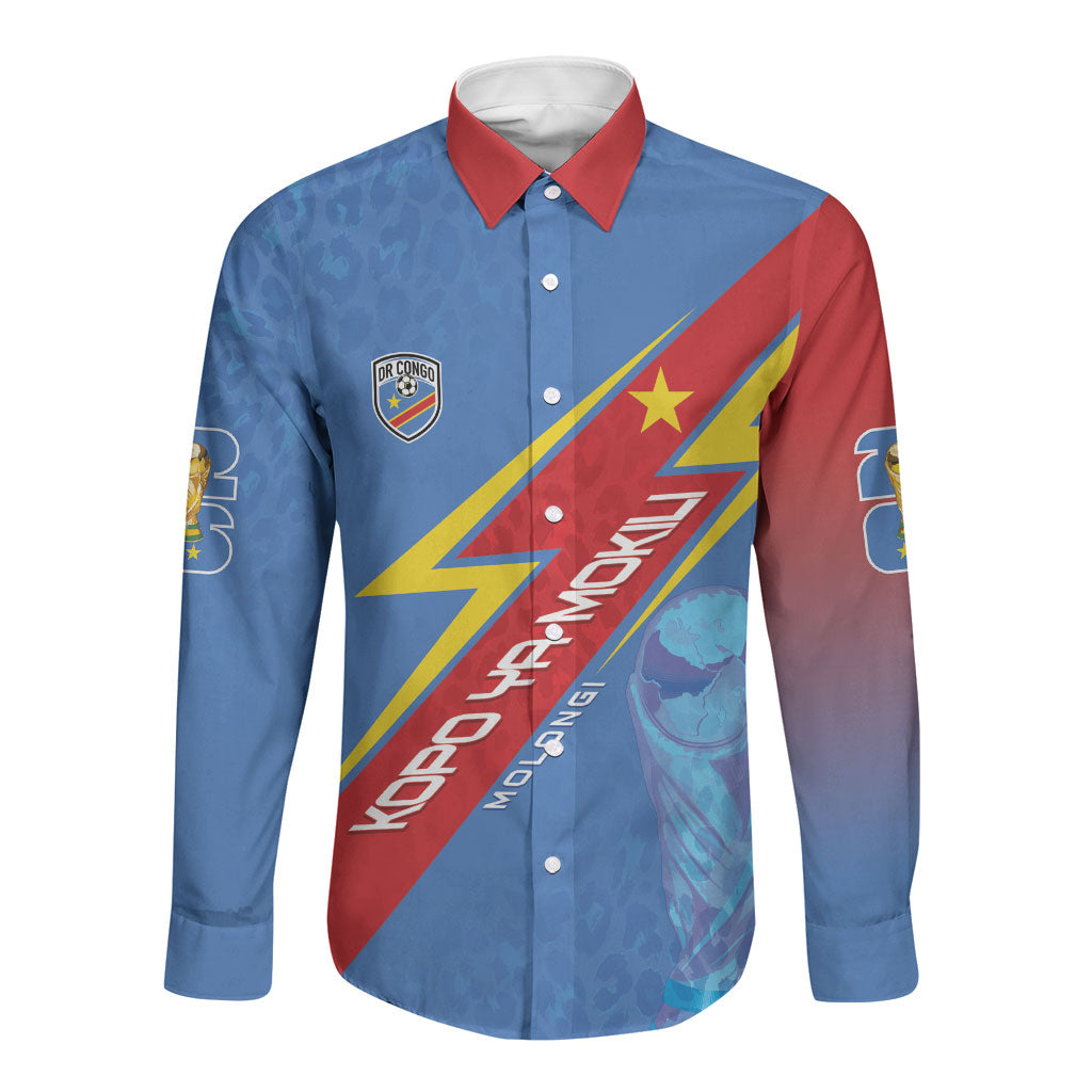 DR Congo 2026 Kopo ya Mokili Custom Long Sleeve Button Shirt Leopards Making History