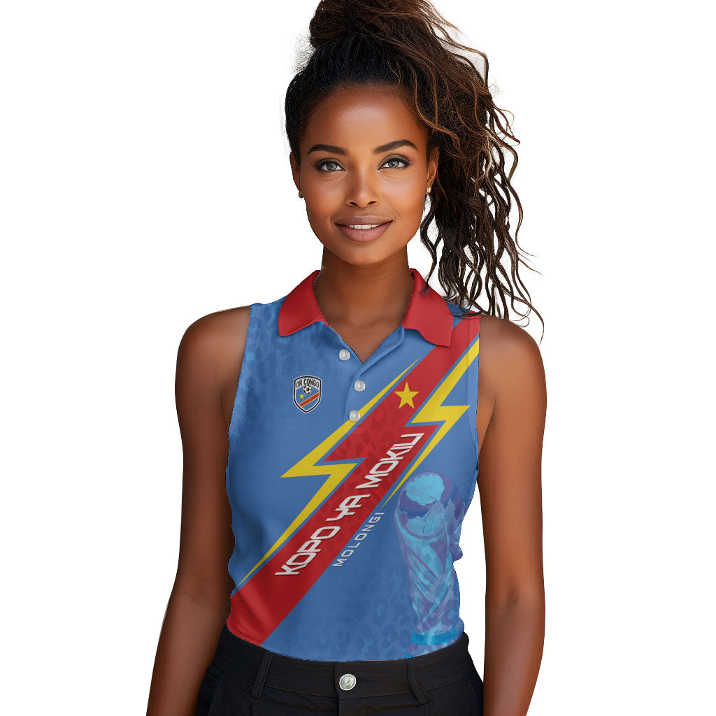 DR Congo 2026 Kopo ya Mokili Custom Women Sleeveless Polo Shirt Leopards Making History