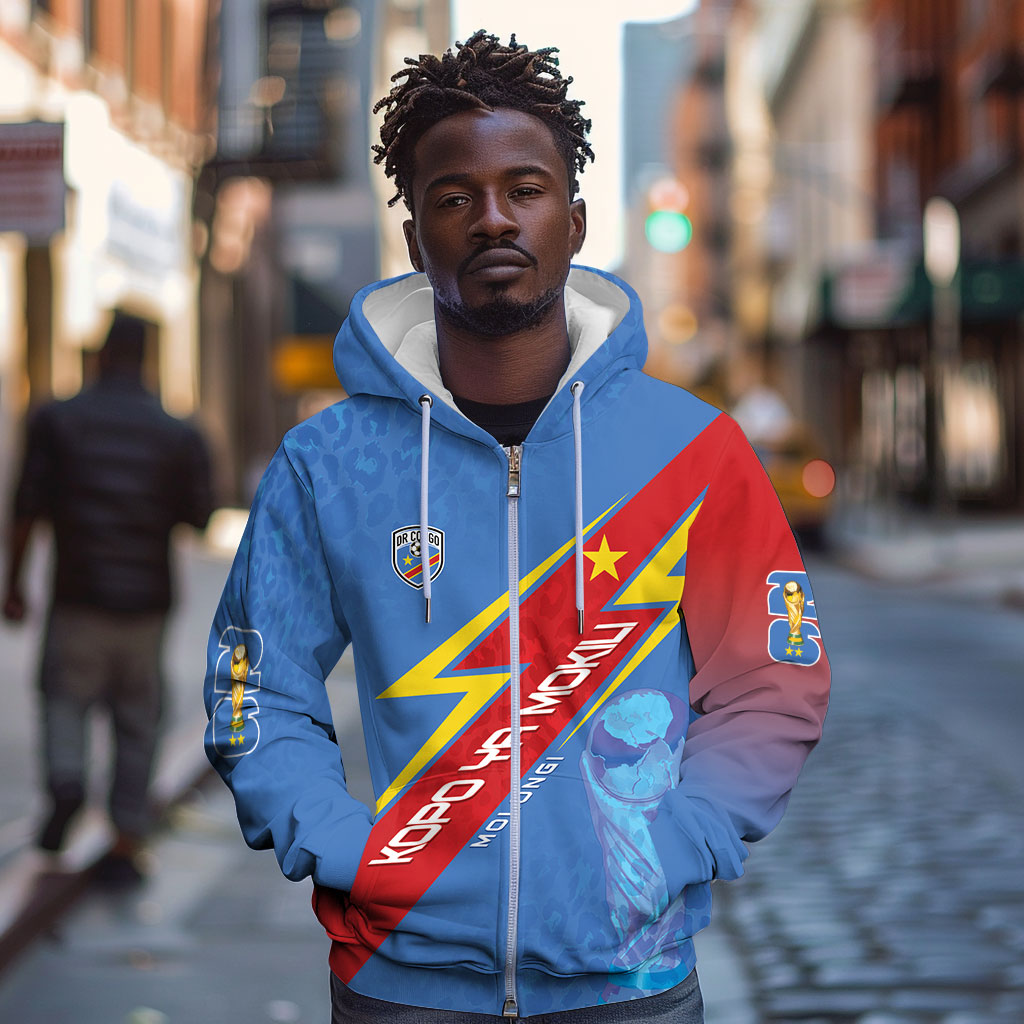DR Congo 2026 Kopo ya Mokili Custom Zip Hoodie Leopards Making History