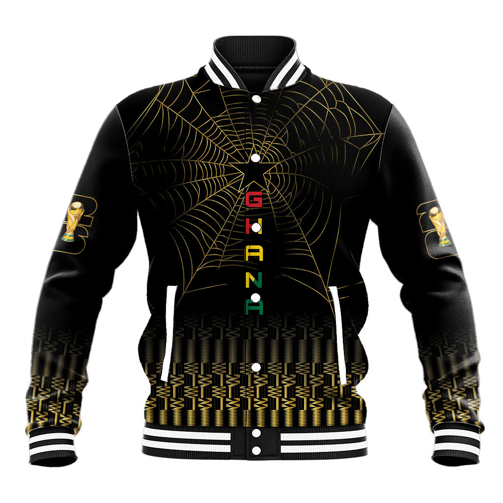 Ghana Black Star Custom Baseball Jacket Gold Ananse Spiderweb Inspired