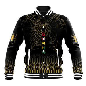 Ghana Black Star Custom Baseball Jacket Gold Ananse Spiderweb Inspired