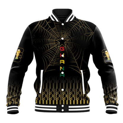 Ghana Black Star Custom Baseball Jacket Gold Ananse Spiderweb Inspired